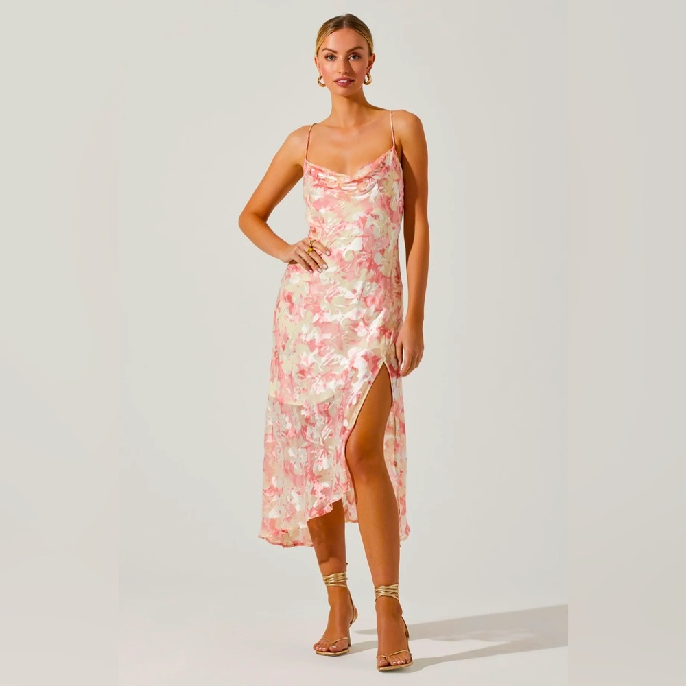 ASTR The Label Gaia Floral Burnout Midi Dress - Pink burn out size Small
